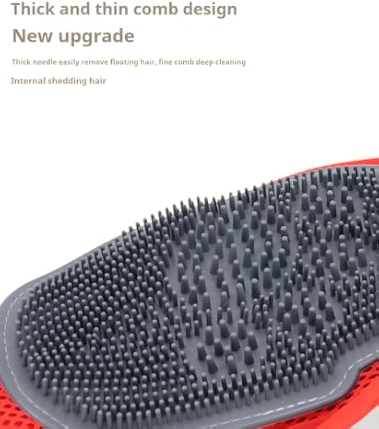 Grooming glove with thick and thin comb design.